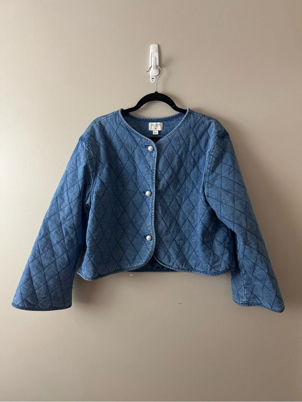 Kate Spade Quilted Denim Cropped Jacket Large Minimalist Cottagecore